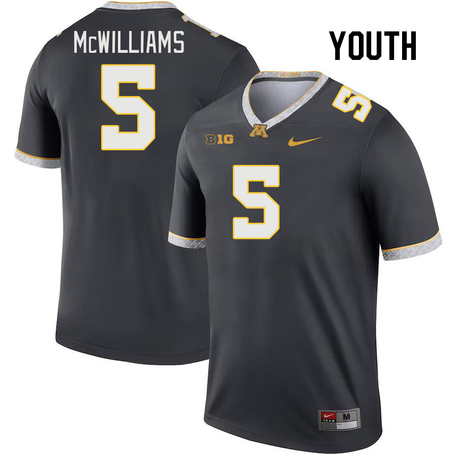Youth #5 T.J. McWilliams Minnesota Golden Gophers College Football Jerseys Stitched Sale-Charcoal